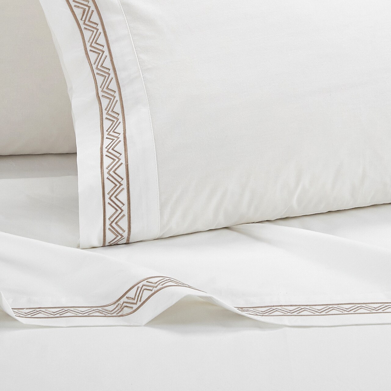 Chic Home 4 Piece Orden Organic Cotton Sheet Set Solid White With Dual Stripe Embroidery